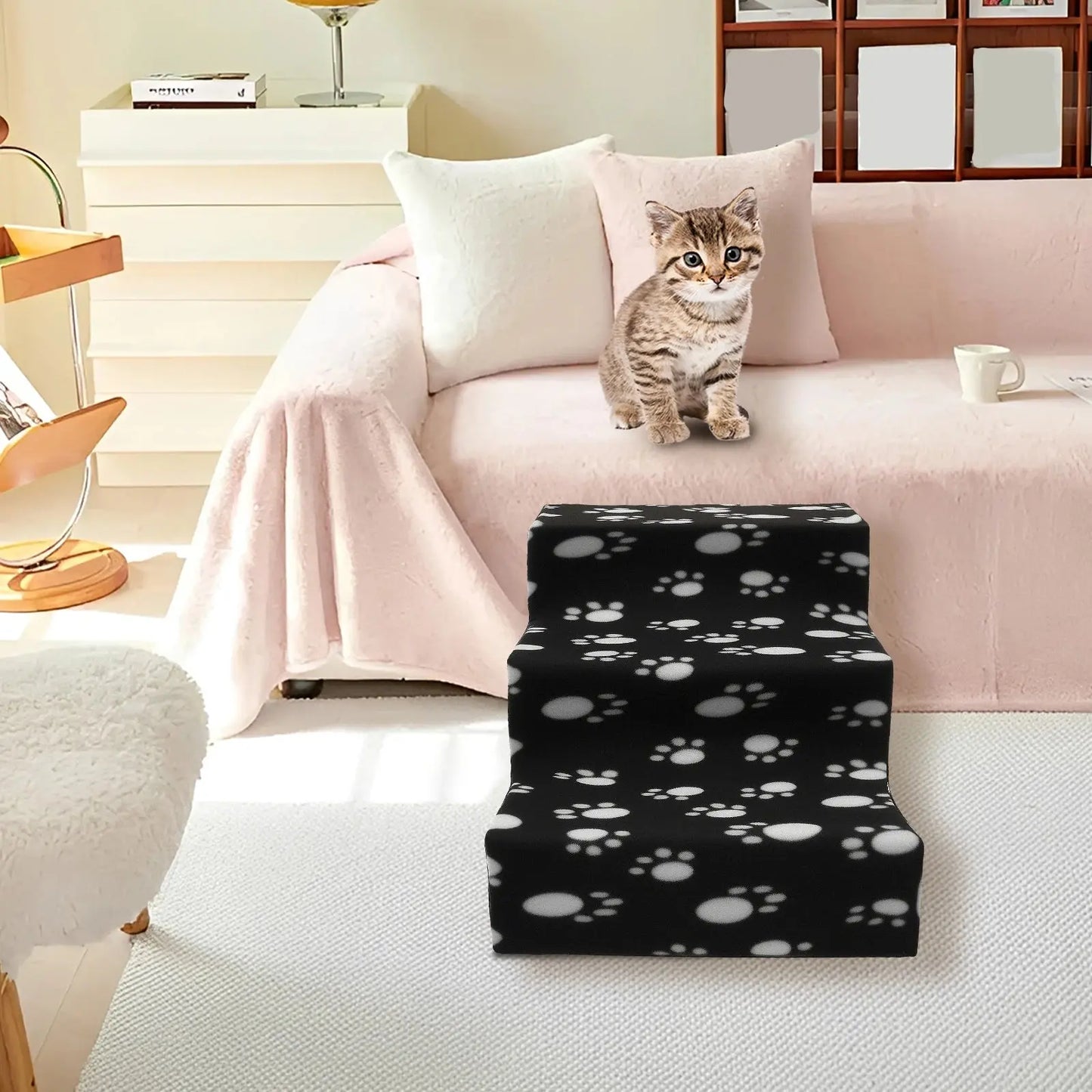 pet stairs 3/4 Steps Pet Bedside Stairs Plastic Dog Cat Steps with Removable Washable Cover Durable and Sturdy Pet Pedals Fun Pet Supplies WLP Company