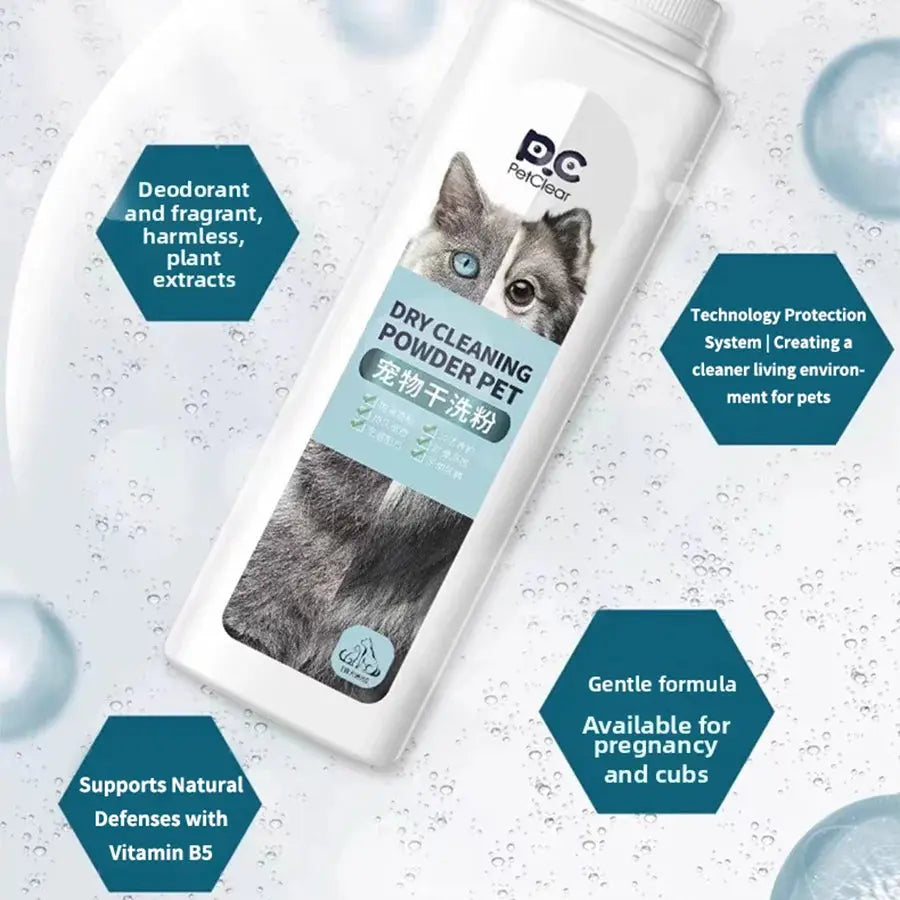 PETCLEAR 360g Pet Dry Shampoo Cleaning Powder Dog Cat Waterless Bath Powder Dog Odor Deodorizer Plant-Based Pet Cleaning Powder WLP Company