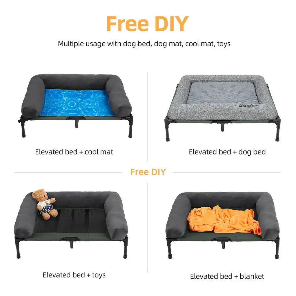 Dog Bed for Dogs and Cats Indoor Outdoor Elevated Pet Lounger Bed with Detachable Plush Bolster Cooling Summer L XL 2XL WLP Company