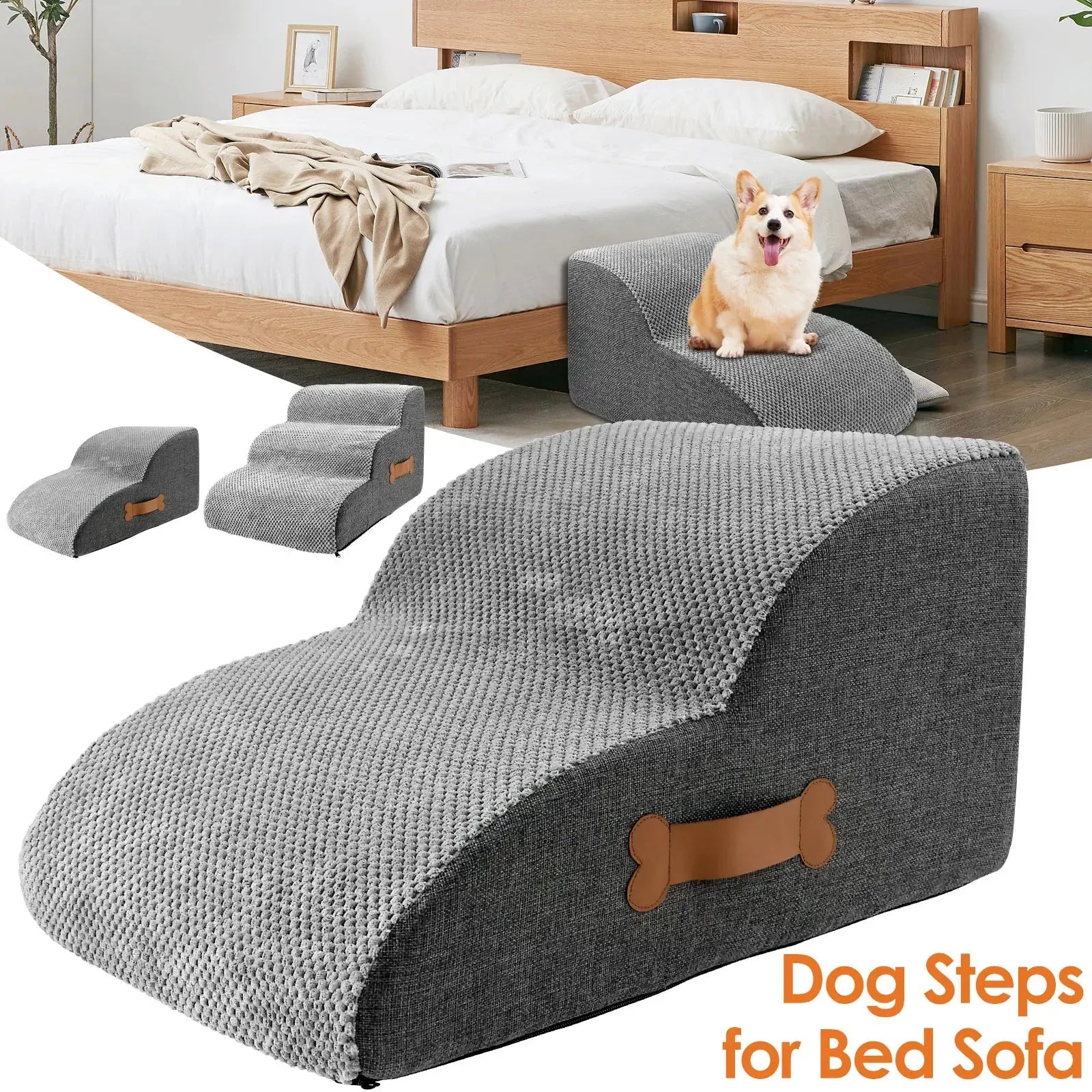 2/3 Step Dog Ramp Stair Pineapple Velvet Small Dog Stair with Sponge Filling and Nonslip Bottom Safe Pet Supplies for Cat Puppy WLP Company