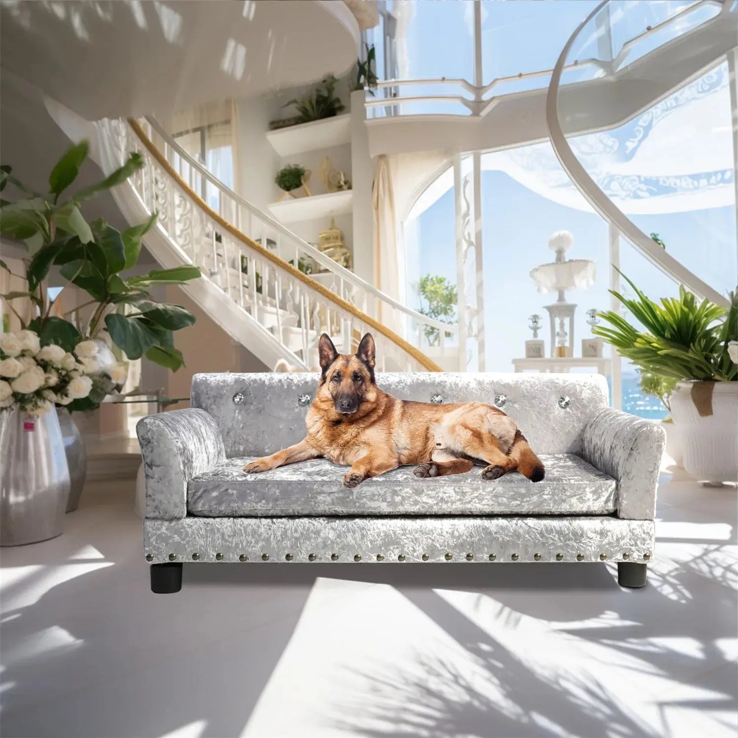 BingoPaw Large Dog Sofa Bed Deluxe Tufted Elevated Jumbo Dog Couch Bed Made Velvet - Pet Giant Snuggle Sofa Lounger Memory Foam WLP Company