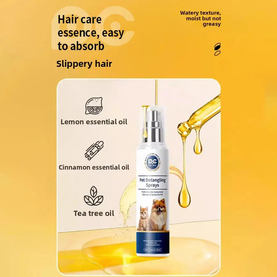 PETCLEAR Dog Cat Hair Detangling Spray 80ml Pet Detangler Spray for Matted Hair Cat Hair Regrowth Spray Dog Comforting Soothing WLP Company