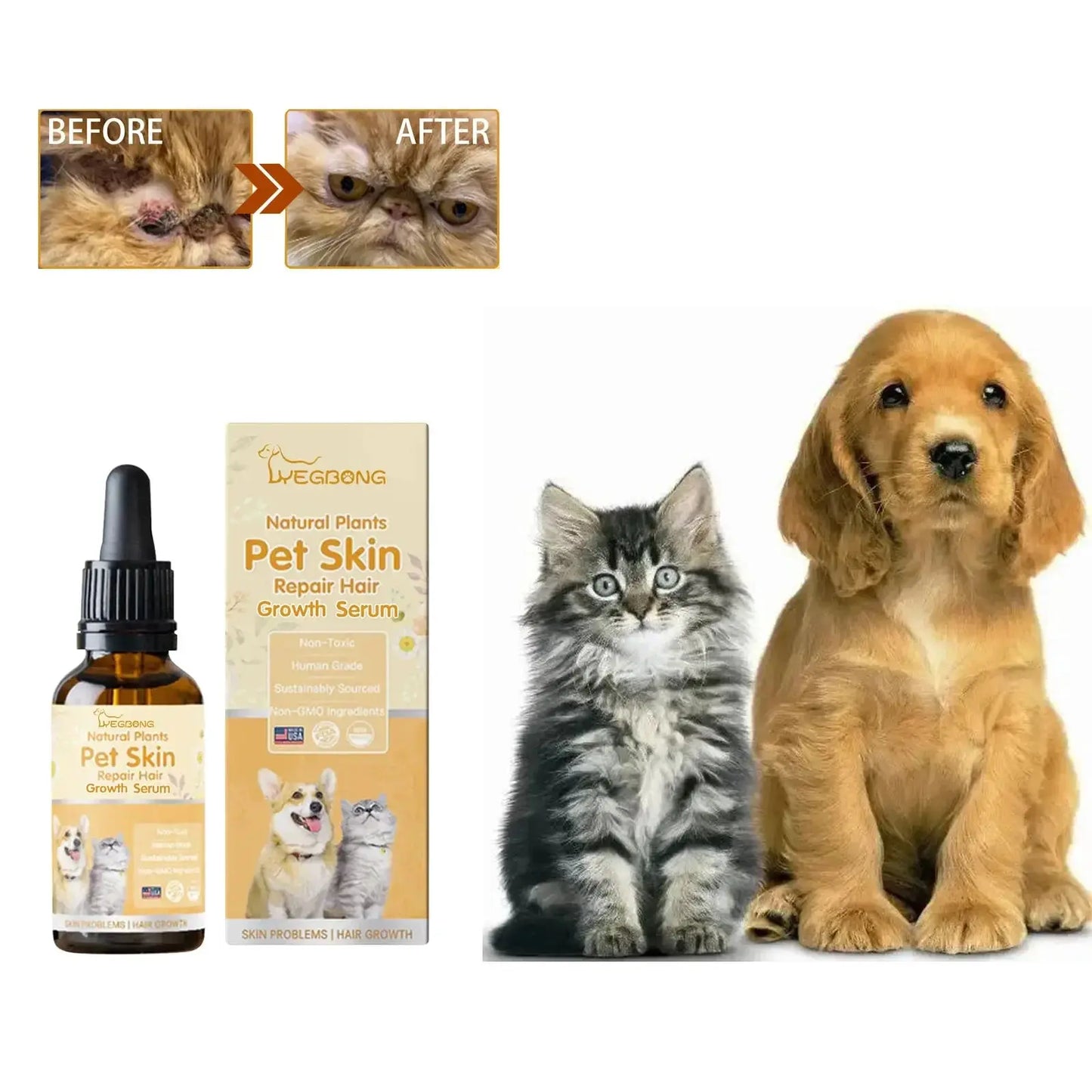 Cat Skin Care Spray Pet Flea Mite Eliminator Dog Itchy Skin Treatment Pet Wound Repair Cat Hair Regrowth Dog Hair Repair Serum WLP Company