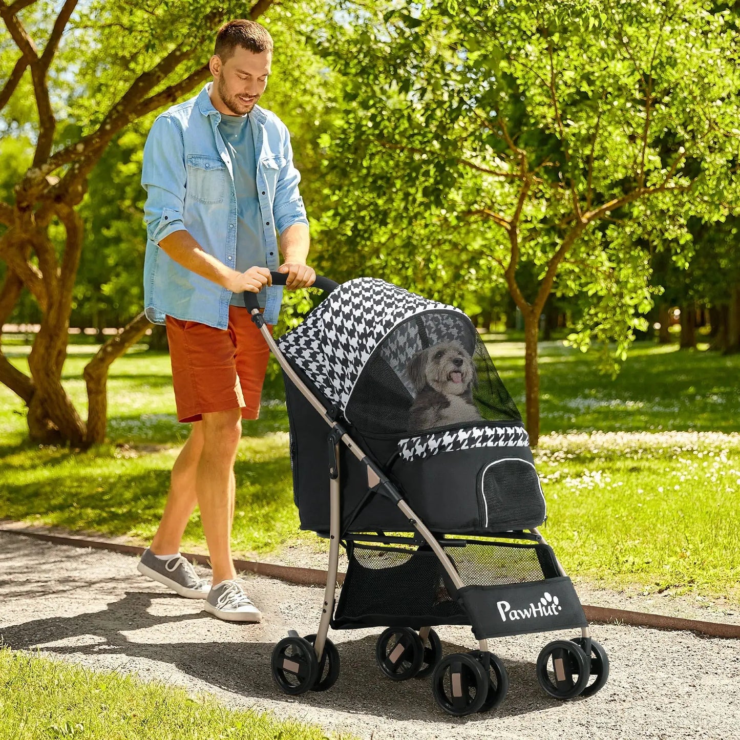 Pawhut Foldable Dog Stroller with 2 Doors 80X44.5X97 cm Black WLP Company