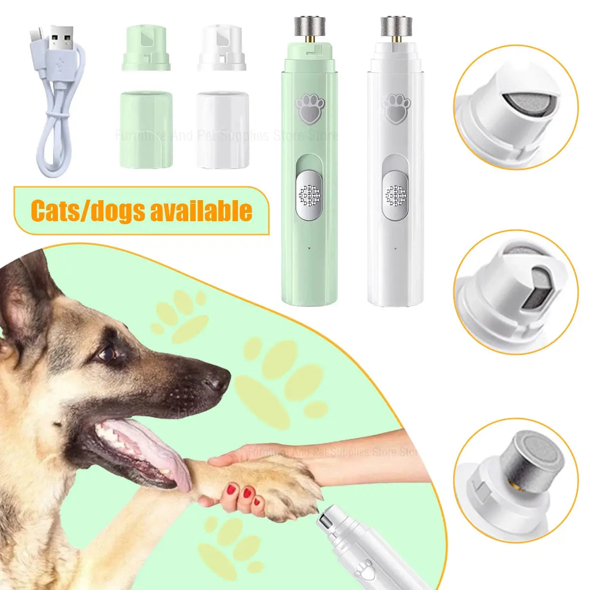 Electric Dog Nail Grinder Pet Nail Clipper USB Rechargeable Pet Nail Trimmers Painless with Polisher Wheel for Small/Large Pets WLP Company