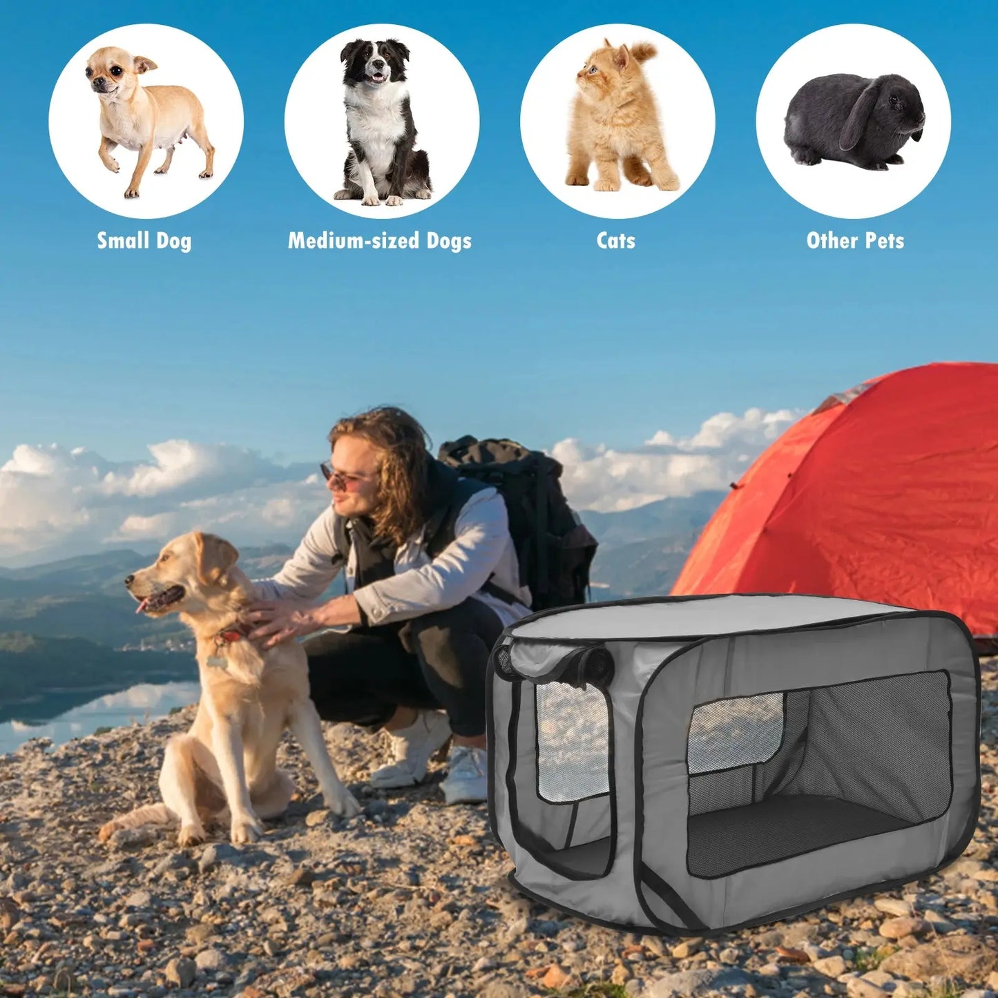 Dog Travel Crate Portable Pop Up Dog Crate with Zipper Mesh Door Foldable Small Dog Seat Kennel for Indoor Outdoor Puppy Cat WLP Company