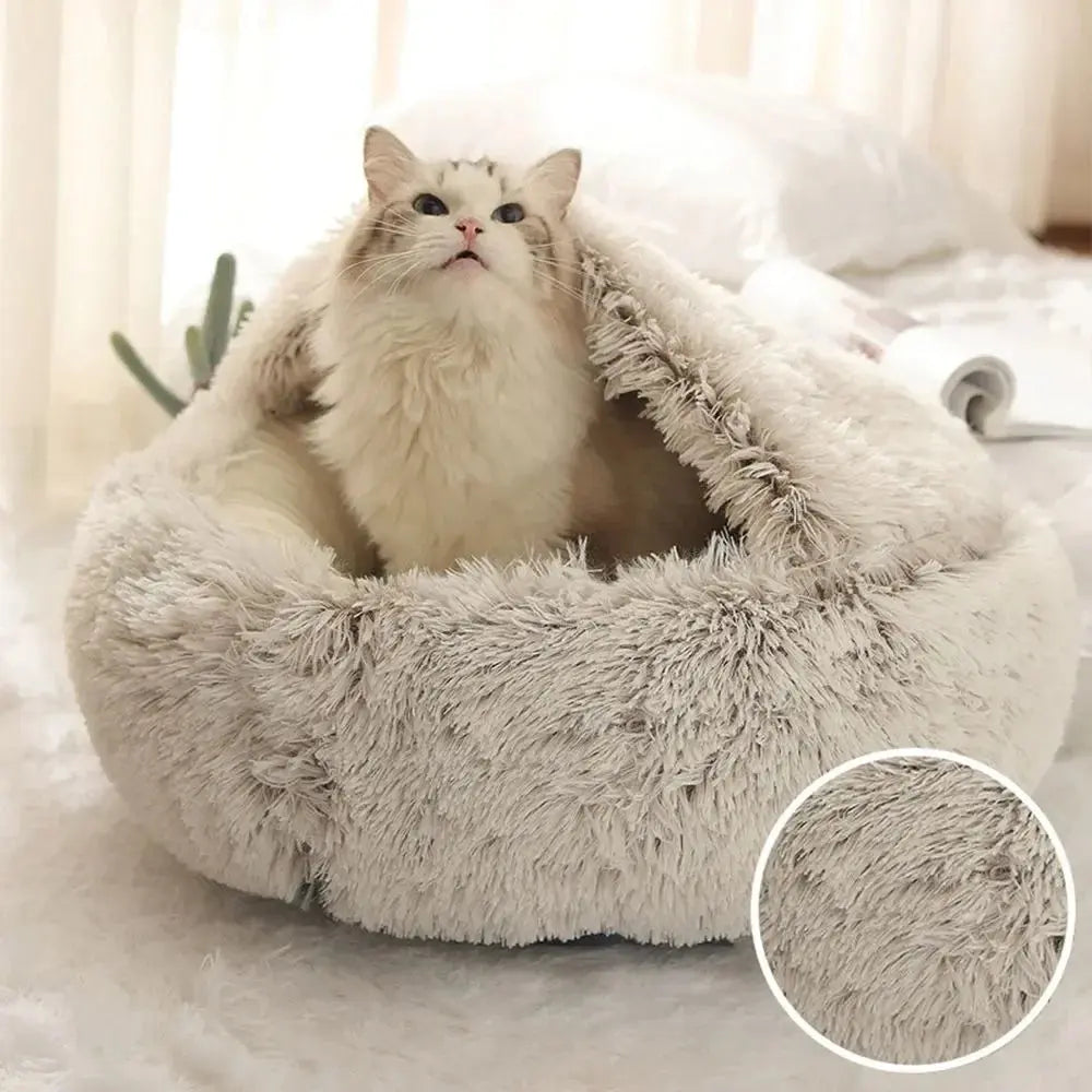 cats bed Round Plush Bed - Soft Warm Enclosed Sleep Bag & Cave Basket WLP Company
