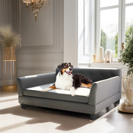 Elevated Dog Bed Sofa Microfiber Leather Cover Luxurious Extra Large Pet Snuggle Lounge Chair with Removable Cushion WLP Company