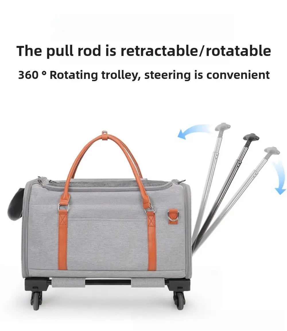 Multifunctional Cat Carrier with Trolley Large Capacity Breathable Foldable Pet Bag for Cats and Dogs WLP Company
