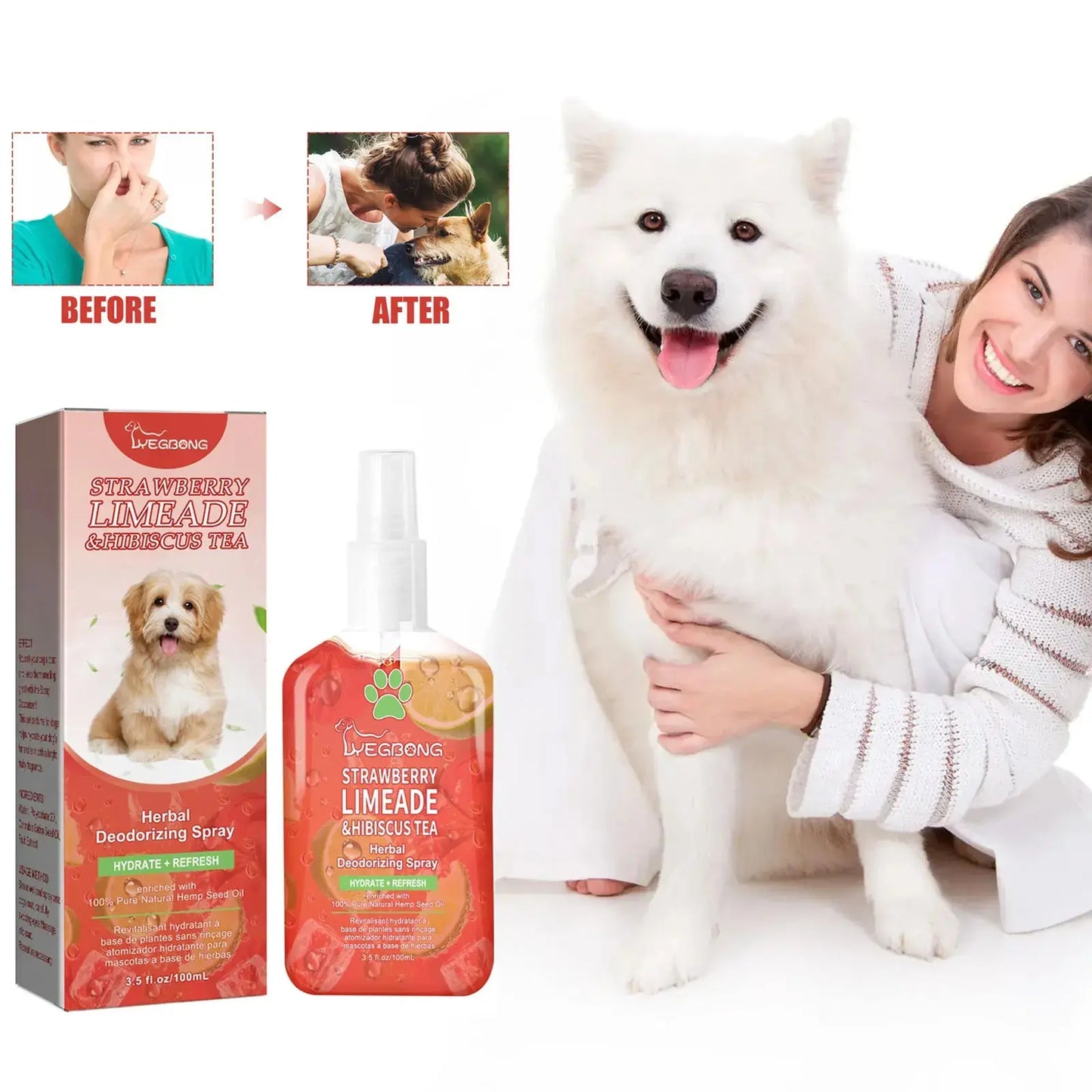 Yegbong Pet Odor Eliminator Spray - Long-Lasting Clean Deodorant for Dogs & Cats WLP Company