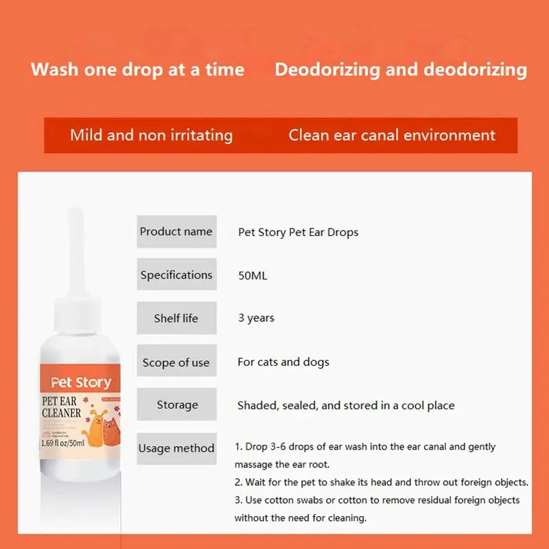 1 Pc 50ml Pet Ear Drops Cats & Dogs Remove Ear Mites Inhibit Bacteria Clean Ears WLP Company