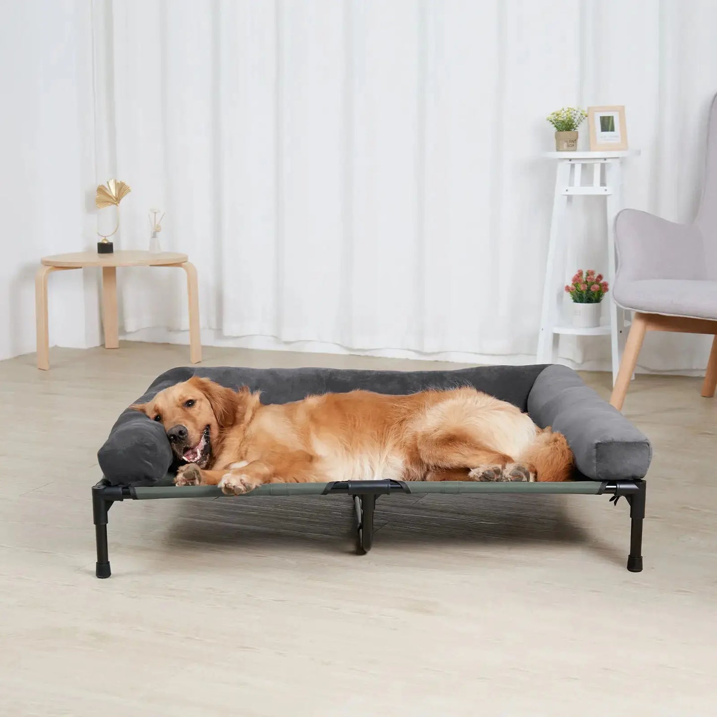Dog Bed for Dogs and Cats Indoor Outdoor Elevated Pet Lounger Bed with Detachable Plush Bolster Cooling Summer L XL 2XL WLP Company