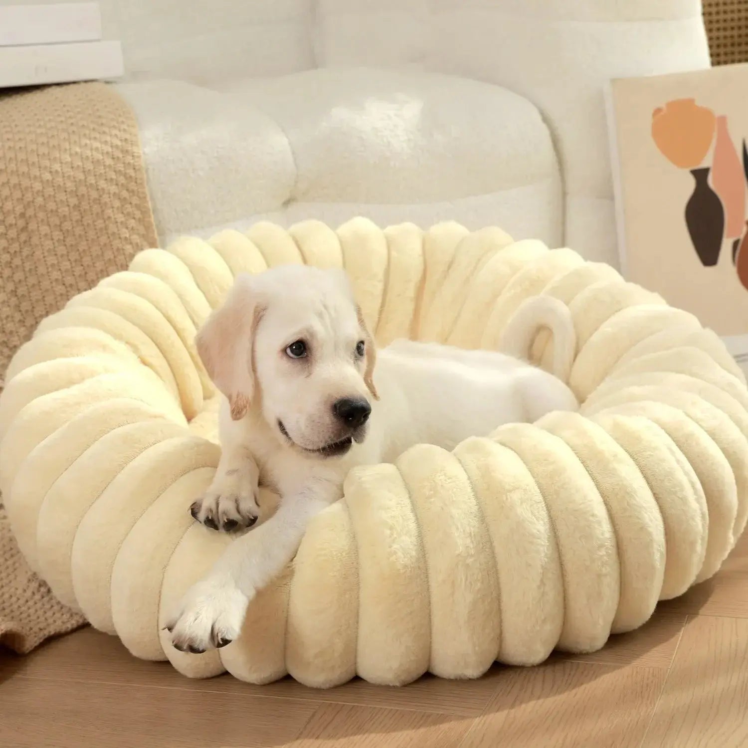 pet bed Nest High Weight Straight Strip Rabbit Plush Pet Mat Long Hair Round Cat Nest Winter Warm Dog Bed Dog Nest WLP Company