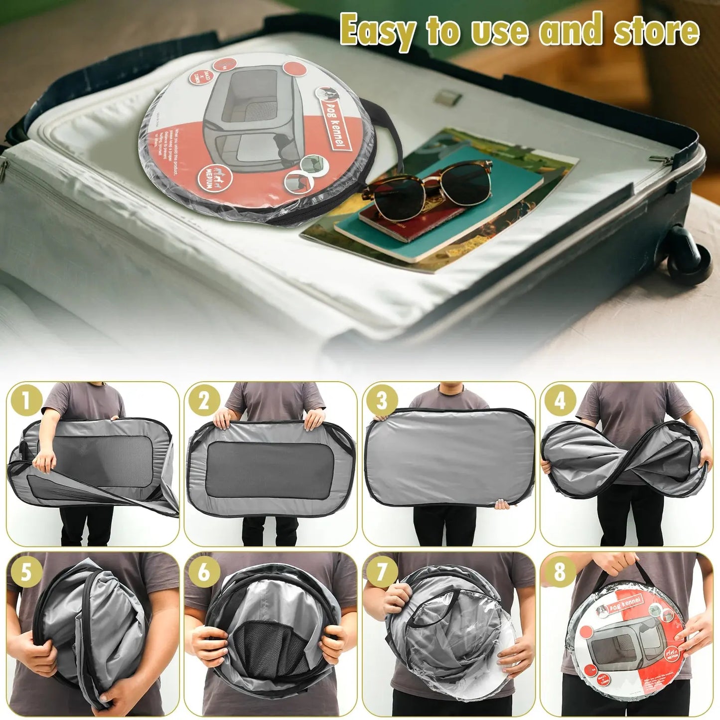 Dog Travel Crate Portable Pop Up Dog Crate with Zipper Mesh Door Foldable Small Dog Seat Kennel for Indoor Outdoor Puppy Cat WLP Company