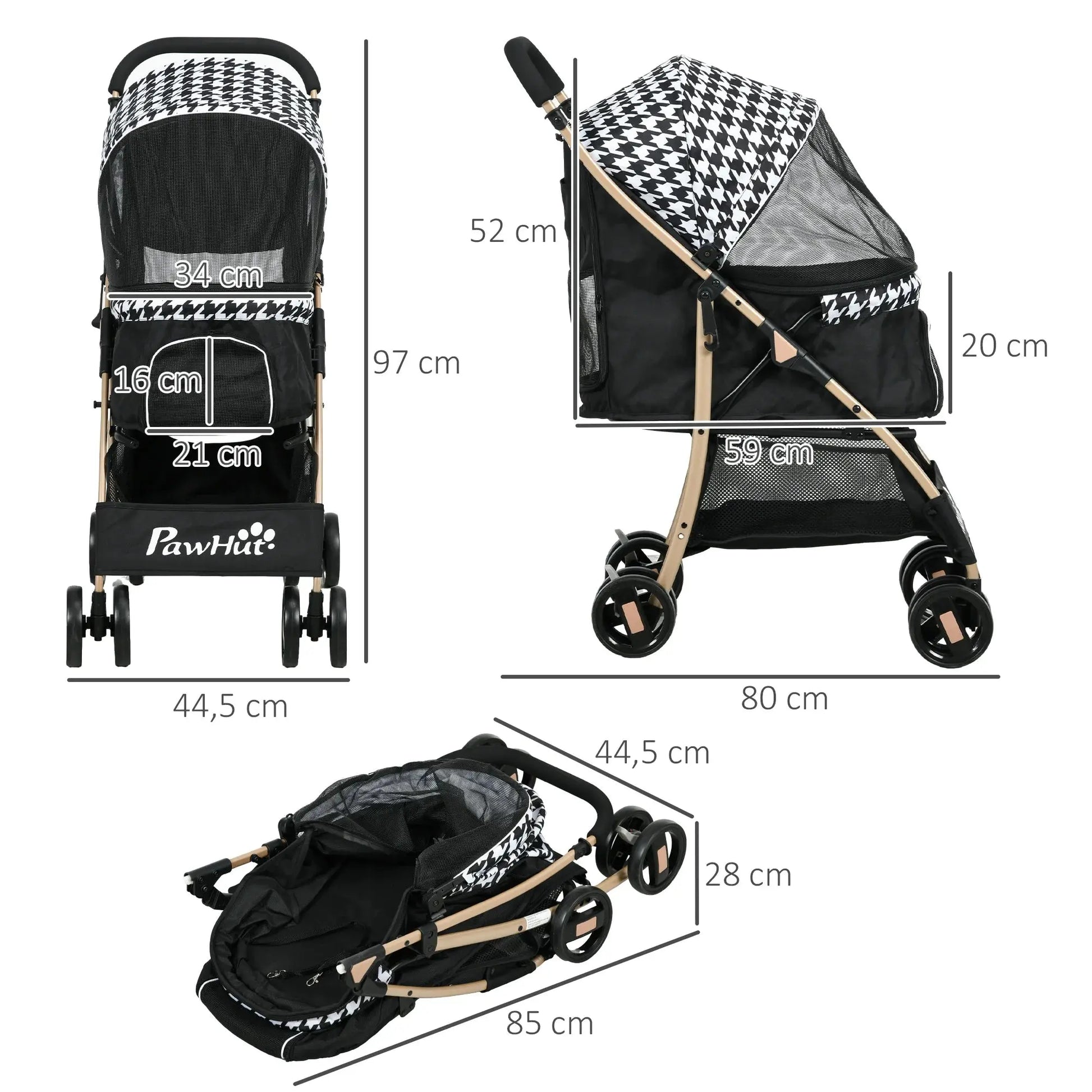 Pawhut Foldable Dog Stroller with 2 Doors 80X44.5X97 cm Black WLP Company