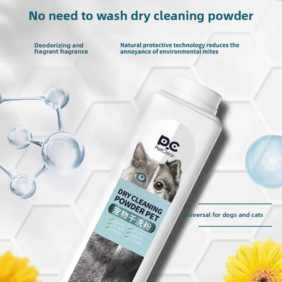 PETCLEAR 360g Pet Dry Shampoo Cleaning Powder Dog Cat Waterless Bath Powder Dog Odor Deodorizer Plant-Based Pet Cleaning Powder WLP Company