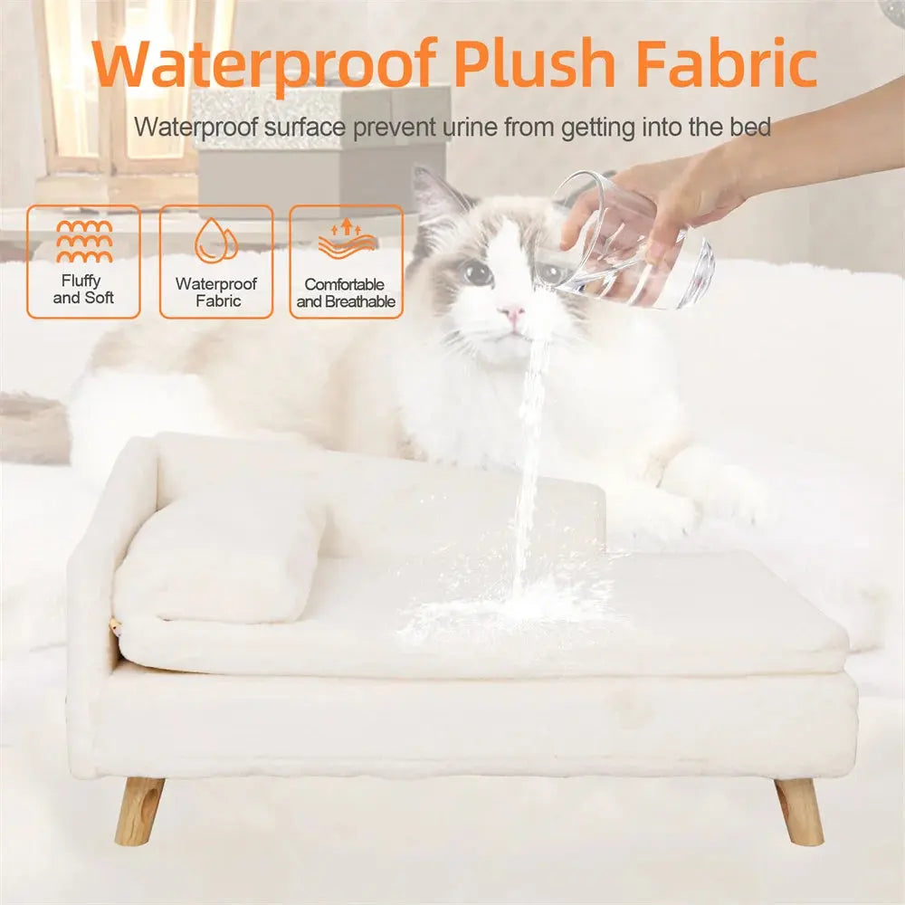 luxury dog sofa Luxury Elevated Dog Sofa Bed with Backrest Plush Cushion Wooden Legs WLP Company