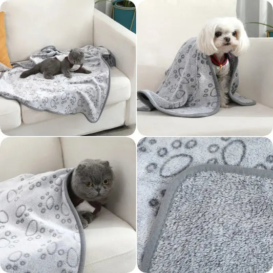 Dog Bed Mat Blanket Soft Fluffy Pet Sleeping Blanket Cute Paws Pattern Pet Travel Mat Warm Comfortable Blankets for Cat Dogs WLP Company