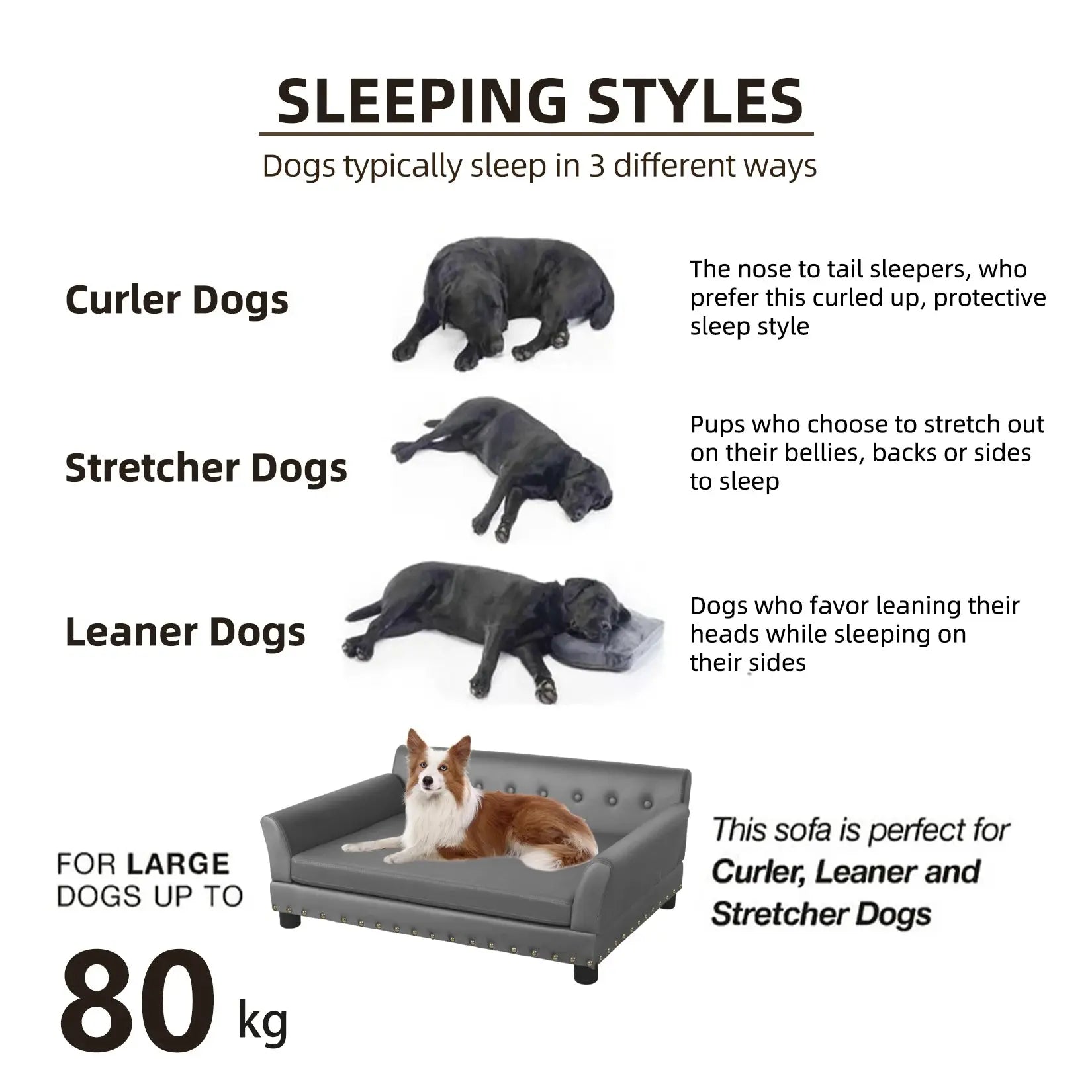 Elevated Dog Bed Sofa Microfiber Leather Cover Luxurious Extra Large Pet Snuggle Lounge Chair with Removable Cushion WLP Company