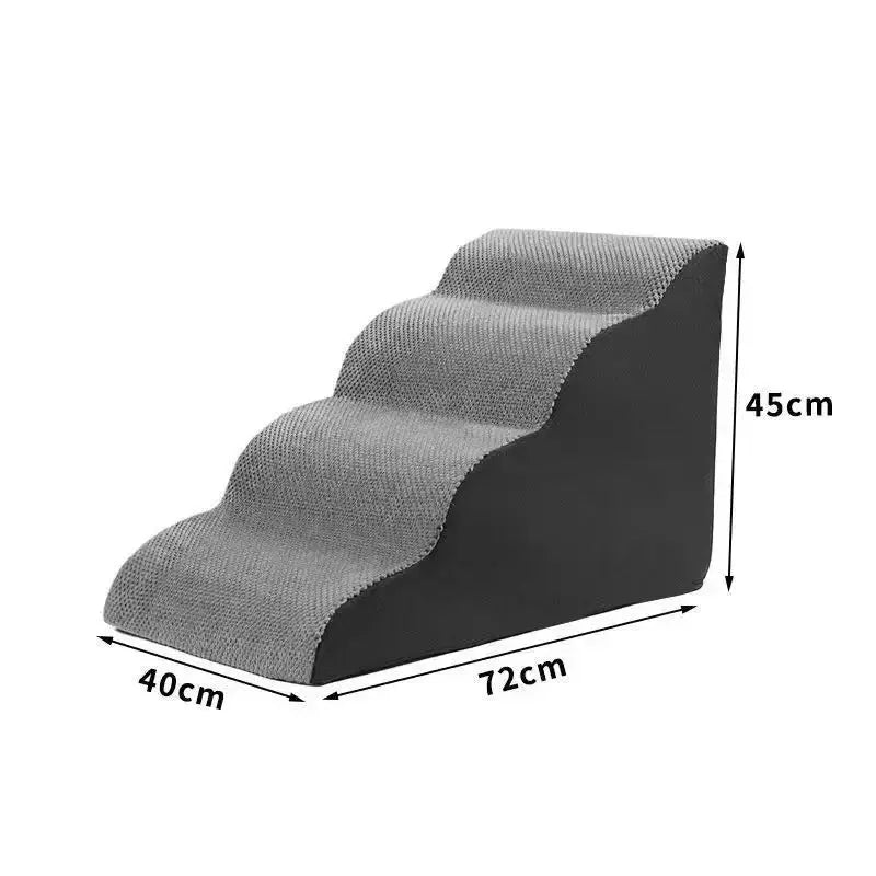 [4-Step Curved Dog Ramp] 4-Step Non-Slip Curved Dog Stairs Ramp for High Beds 20" Height | Soft Grey Carpeted Steps.Labubo. WLP Company