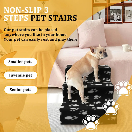 pet stairs 3/4 Steps Pet Bedside Stairs Plastic Dog Cat Steps with Removable Washable Cover Durable and Sturdy Pet Pedals Fun Pet Supplies WLP Company