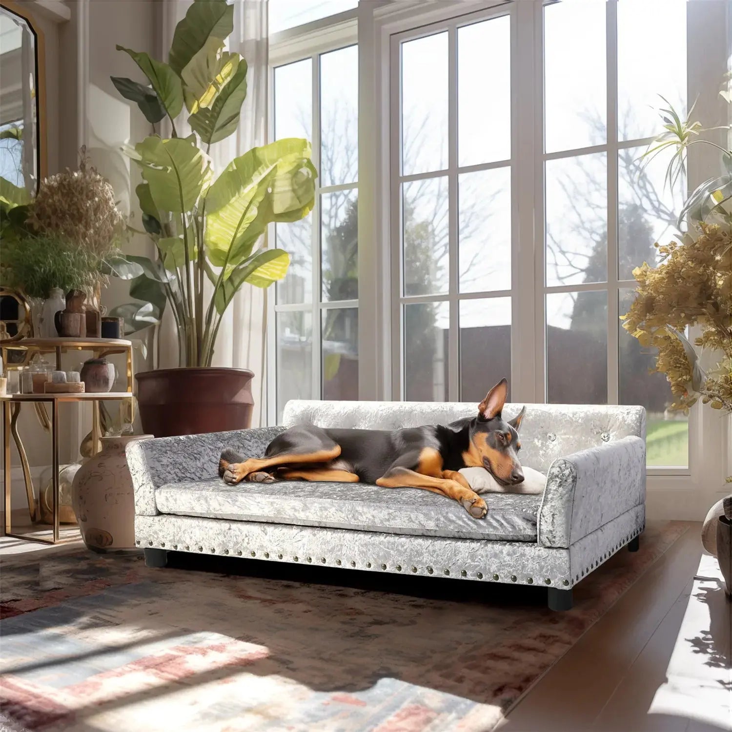 BingoPaw Large Dog Sofa Bed Deluxe Tufted Elevated Jumbo Dog Couch Bed Made Velvet - Pet Giant Snuggle Sofa Lounger Memory Foam WLP Company