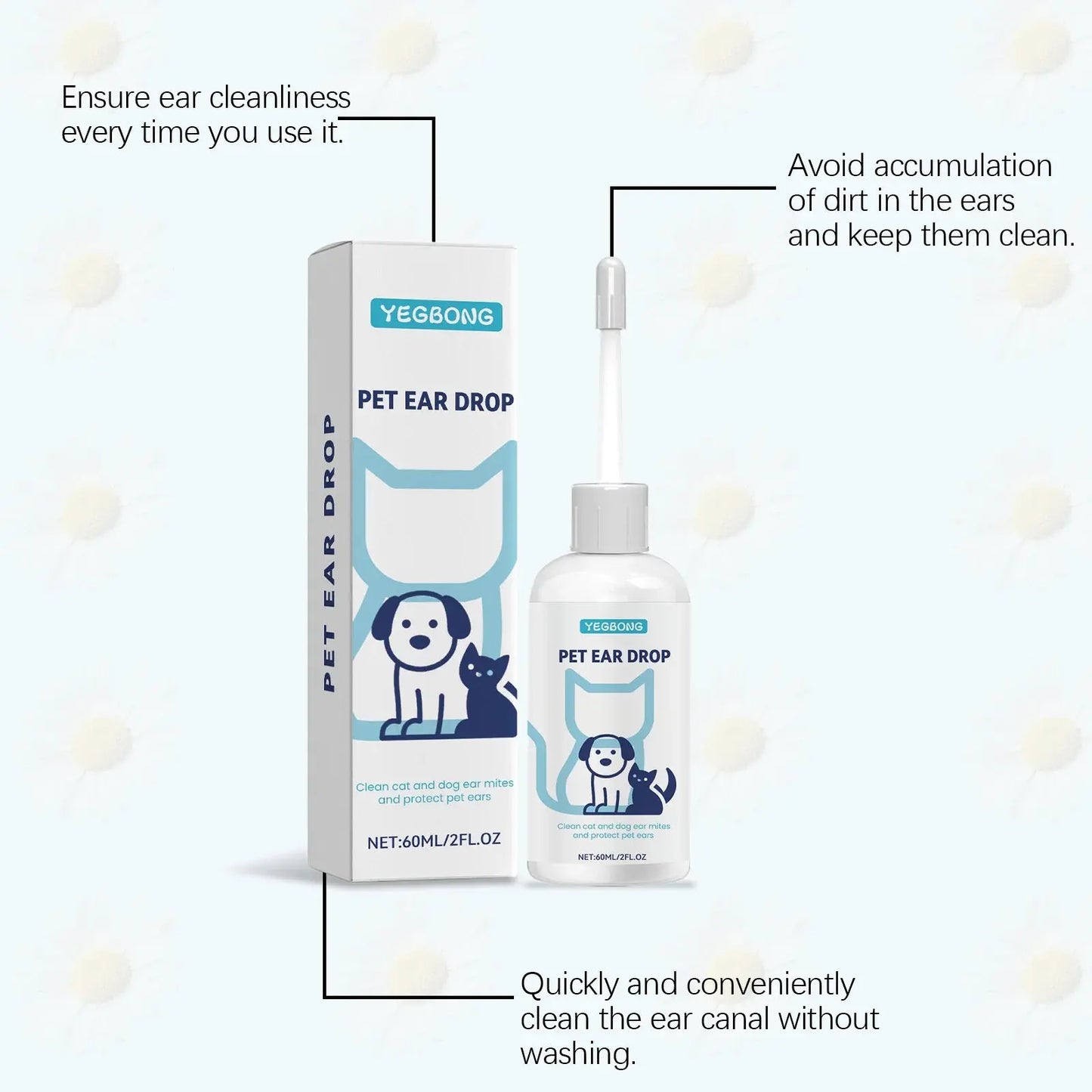 Pet Ear Drops - 60ml Gentle Cleaner for Cats & Dogs, Remove Ear Wax, Soothe & Nourish Ears, Universal Ear Care Solution WLP Company