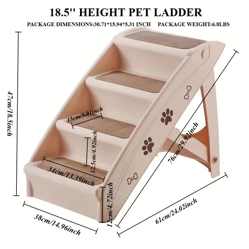 1pc Right-Angle Foldable Pet Ladder,Cute Paw Prints & Bone Design, Easy To Assemble & Store, Non-Slip Stairs for Home Use WLP Company