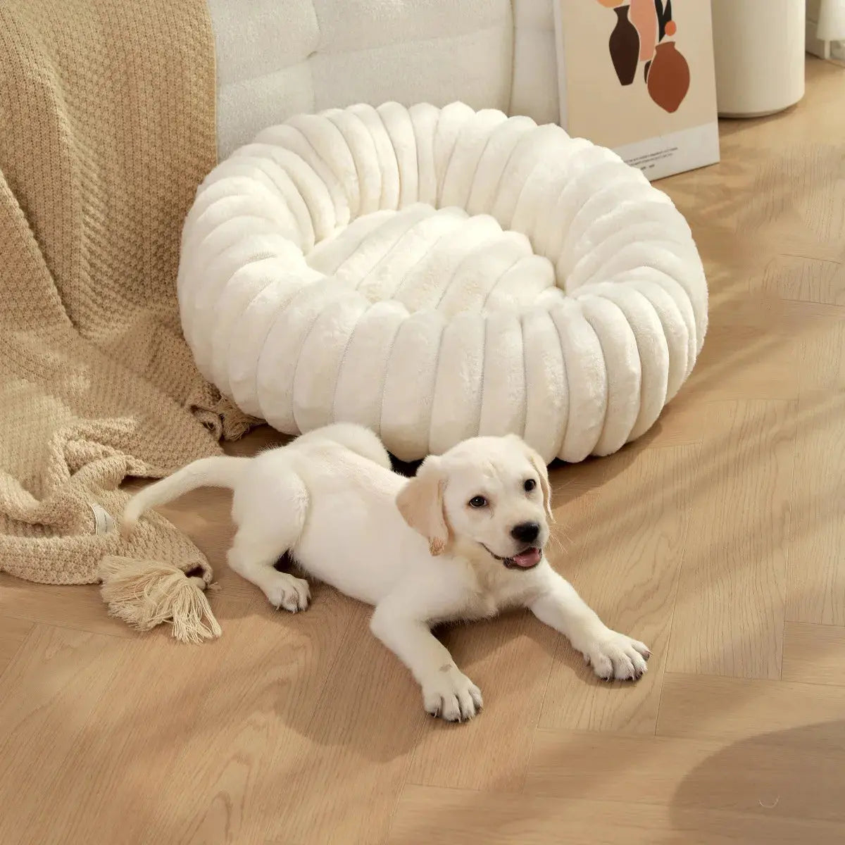 pet bed Nest High Weight Straight Strip Rabbit Plush Pet Mat Long Hair Round Cat Nest Winter Warm Dog Bed Dog Nest WLP Company
