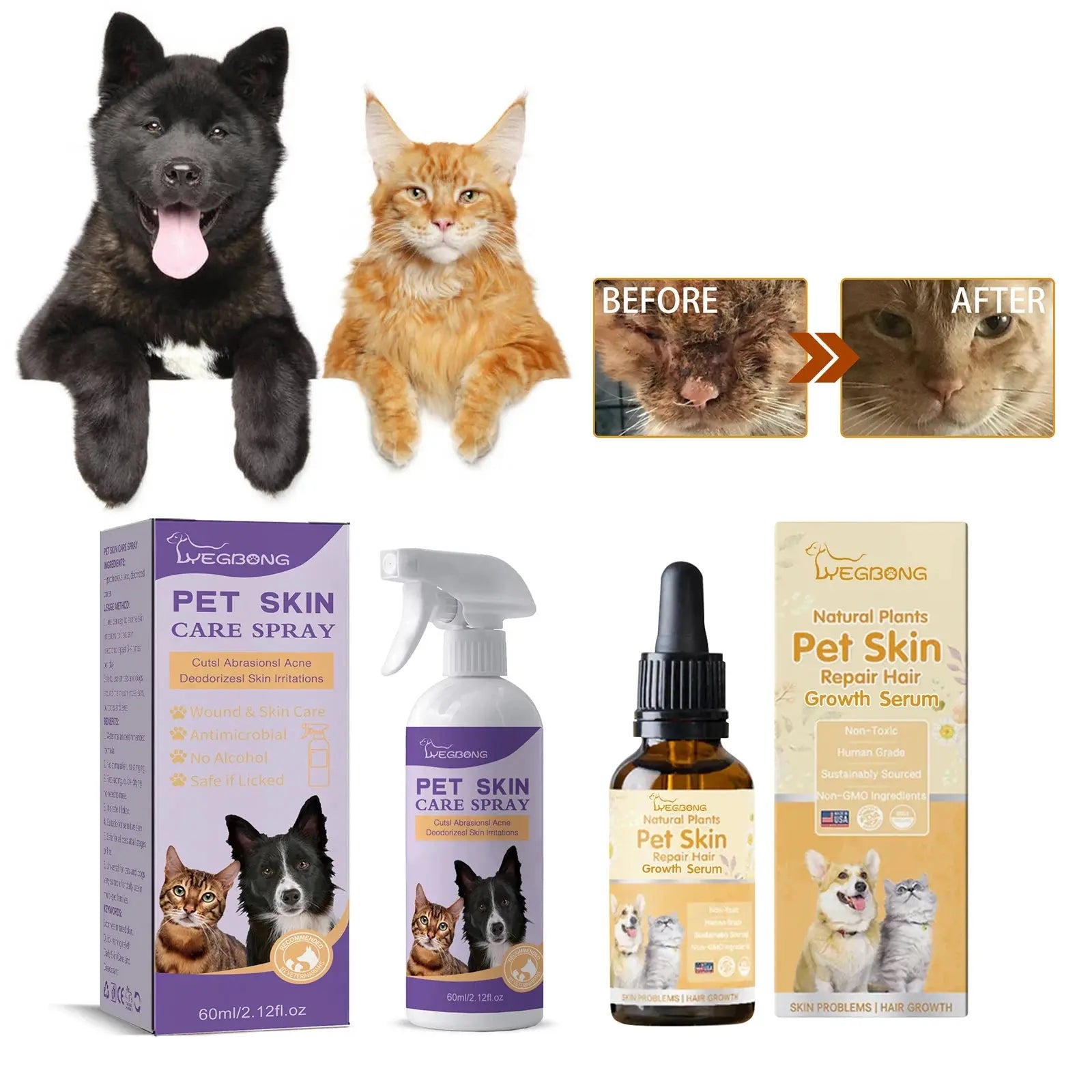 Cat Skin Care Spray Pet Flea Mite Eliminator Dog Itchy Skin Treatment Pet Wound Repair Cat Hair Regrowth Dog Hair Repair Serum WLP Company