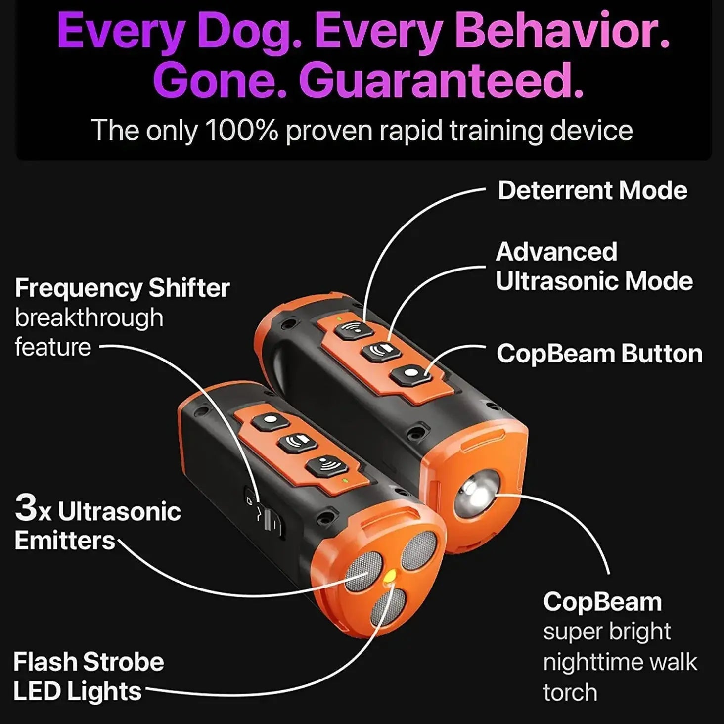 Pet Dog Repeller Ultrasonic Dog Training Device Rechargeable Anti-Bark Triple Sonic Emitter Deterrent Device with LED Flashlight WLP Company