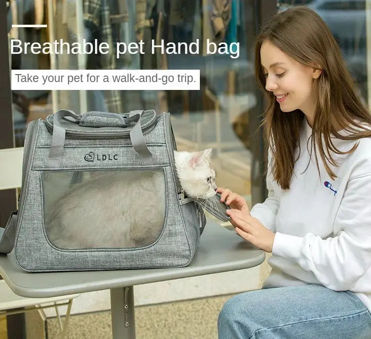 Portable Cat Bag Car-mounted Large Side Window Can Be Equipped with Trolley Pet Bag Breathable Travel Shoulder Folding Cat Bag WLP Company