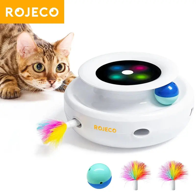 ROJECO 2 in 1 Smart Cat Toys Automatic Feather Fun Ball Toy Set WLP Company