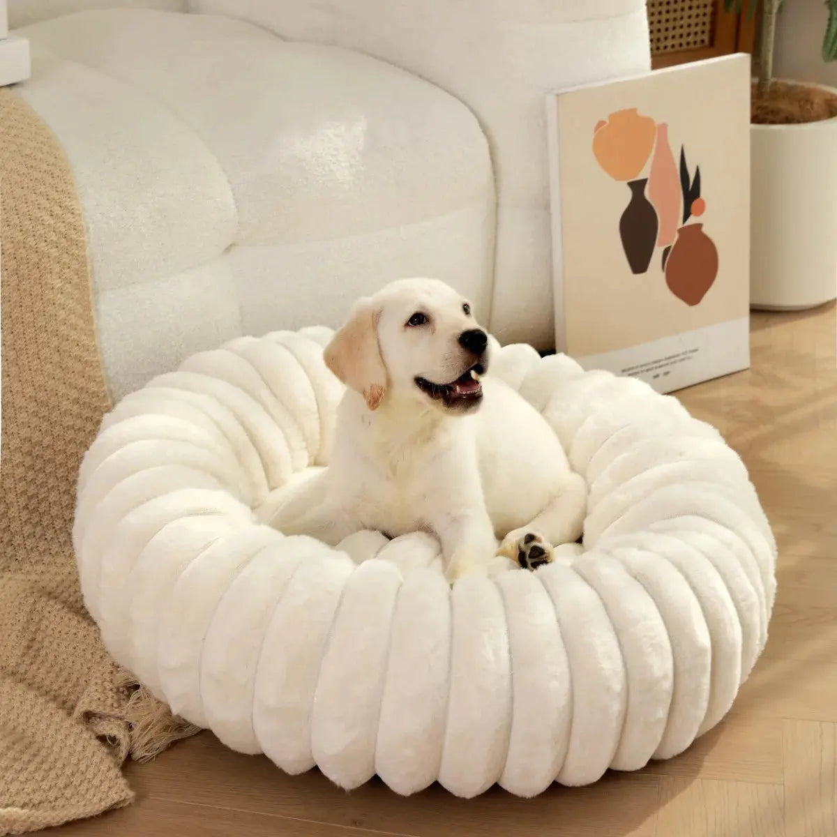 pet bed Nest High Weight Straight Strip Rabbit Plush Pet Mat Long Hair Round Cat Nest Winter Warm Dog Bed Dog Nest WLP Company