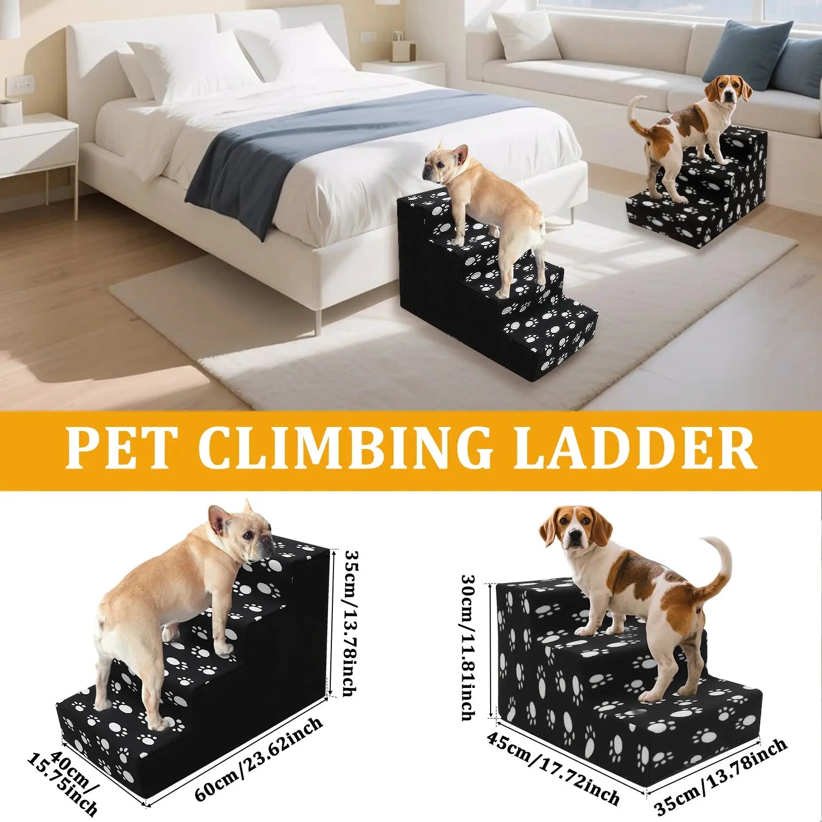 pet stairs 3/4 Steps Pet Bedside Stairs Plastic Dog Cat Steps with Removable Washable Cover Durable and Sturdy Pet Pedals Fun Pet Supplies WLP Company