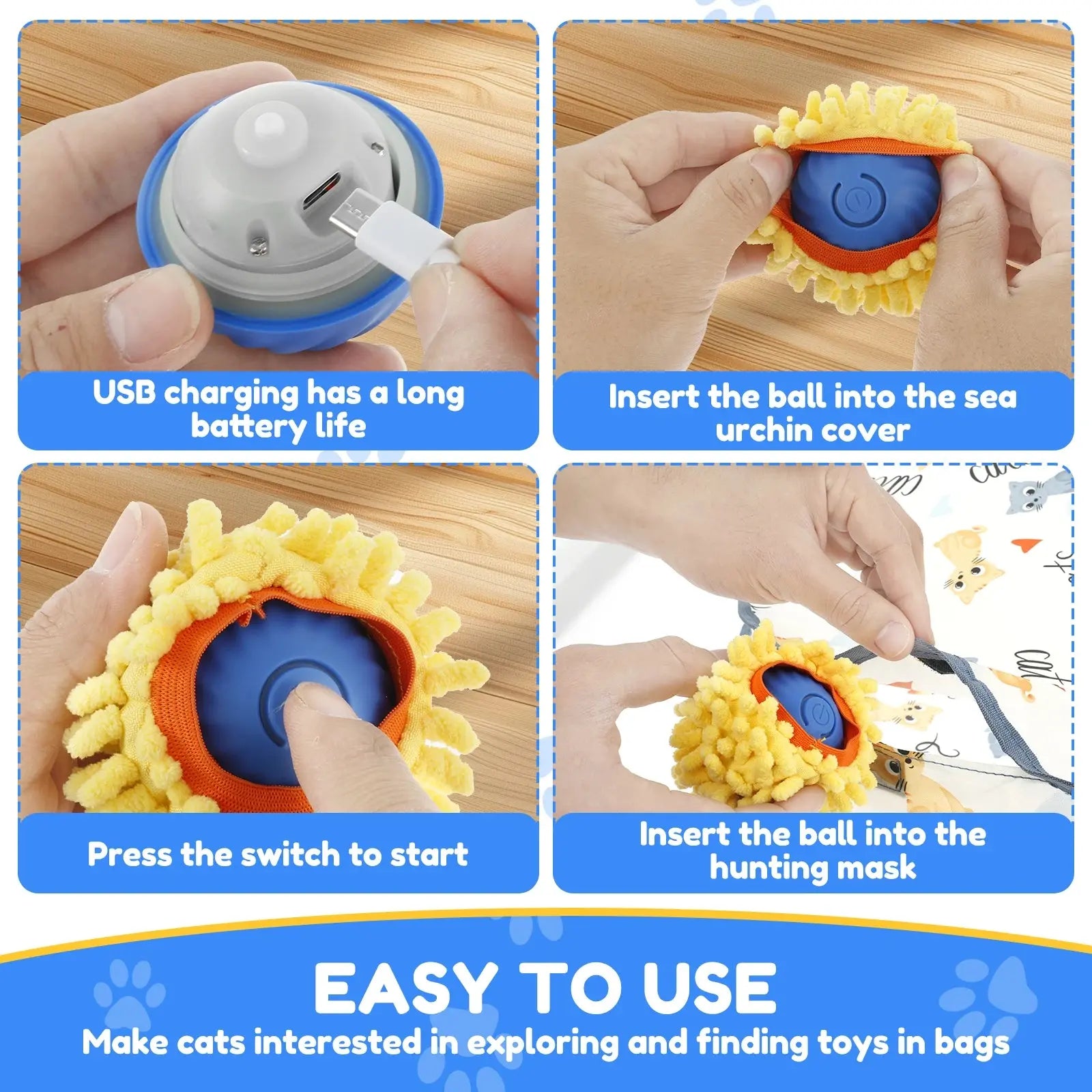 cat toy Cat Interactive Toy Ball in Pouch Fast Rolling Hide Automatic Moving Bouncing Pet Smart Toy Interactive Kitten Indoor Ball WLP Company
