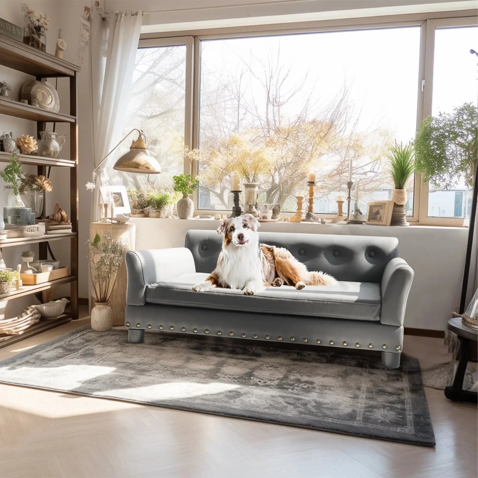 Elevated Dog Bed Sofa Microfiber Leather Cover Luxurious Extra Large Pet Snuggle Lounge Chair with Removable Cushion WLP Company