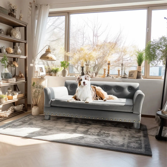 Elevated Dog Bed Sofa Microfiber Leather Cover Luxurious Extra Large Pet Snuggle Lounge Chair with Removable Cushion WLP Company