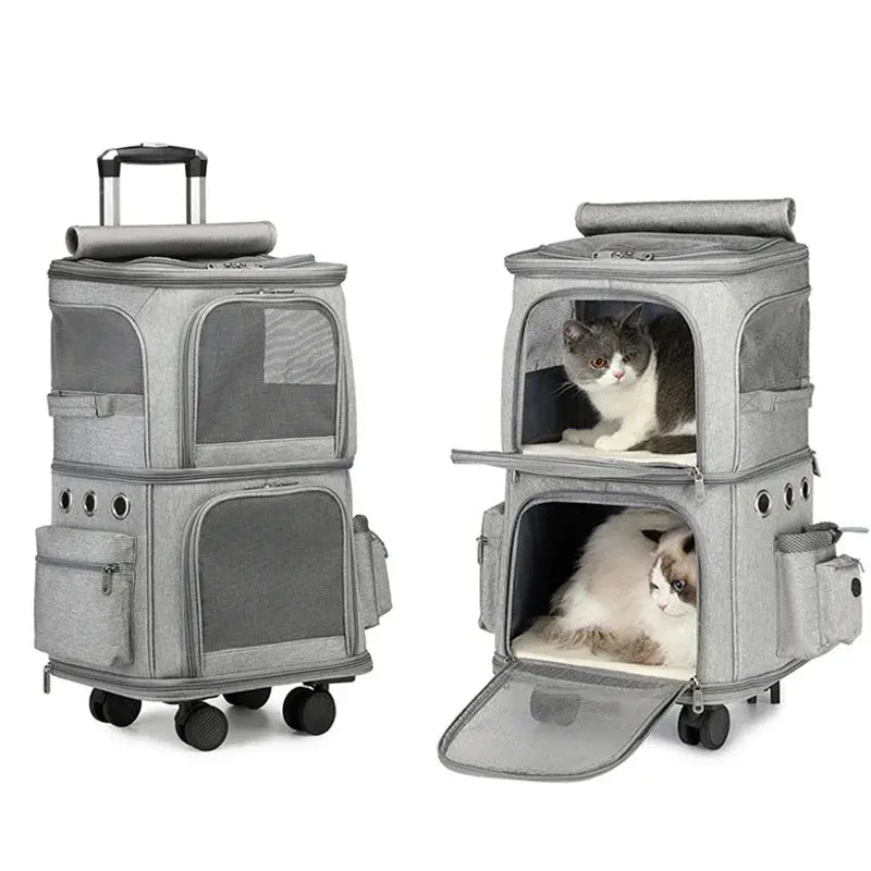 Double-layer Pet Trolley Bag Large Space Portable Outdoor Travel Silent Easy To Put Two Cat Foldable Oxford Cloth Pet Bag WLP Company