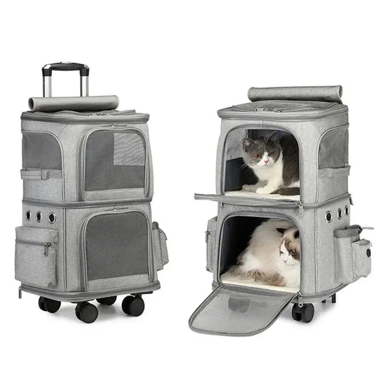 Double-layer Pet Trolley Bag Large Space Portable Outdoor Travel Silent Easy To Put Two Cat Foldable Oxford Cloth Pet Bag WLP Company