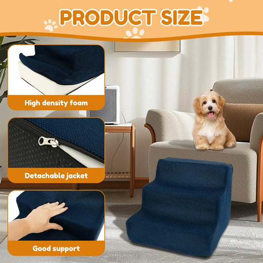 3 Step Dog Stair with Removable Washable Cloth Cover 10.63inch High Cat Stair Stable Pet Safety Ramp Pet Supplies Accessories WLP Company