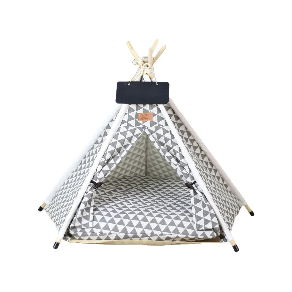 Extra Large Dog Tent - Perfect for Unrestricted Rolling - Linen & Wood Teepee