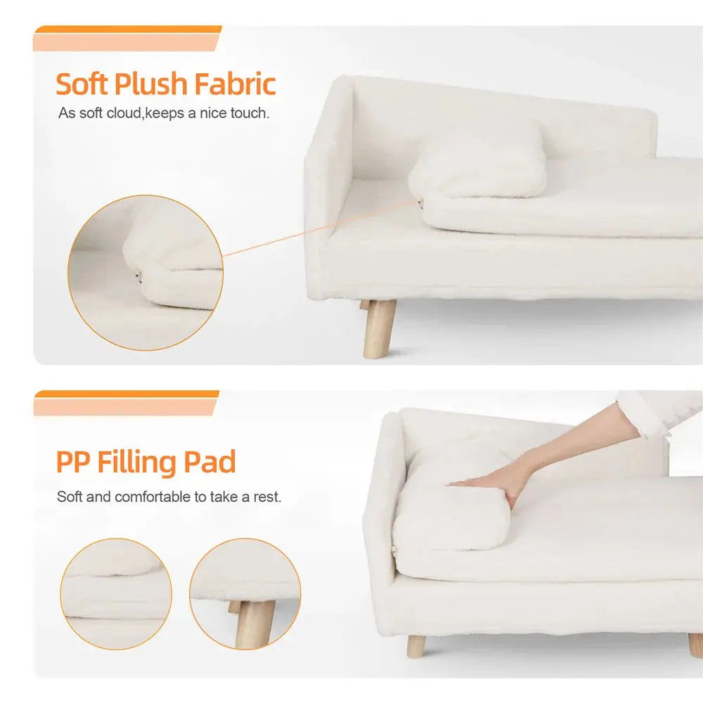 luxury dog sofa Luxury Elevated Dog Sofa Bed with Backrest Plush Cushion Wooden Legs WLP Company