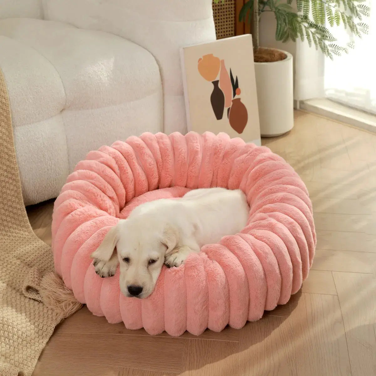 pet bed Nest High Weight Straight Strip Rabbit Plush Pet Mat Long Hair Round Cat Nest Winter Warm Dog Bed Dog Nest WLP Company