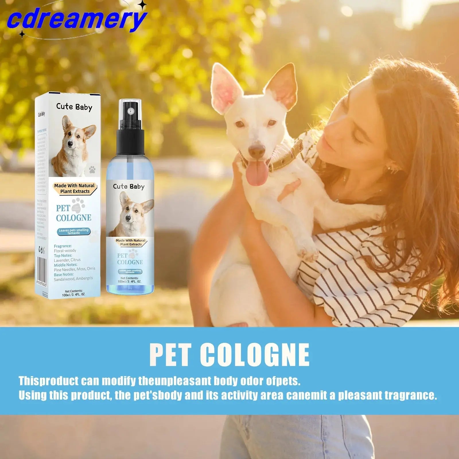 CDY 100ml Pet Perfume Spray for Cats and Dogs, Odor Eliminator and Air Freshener with Long-lasting Fragrance WLP Company