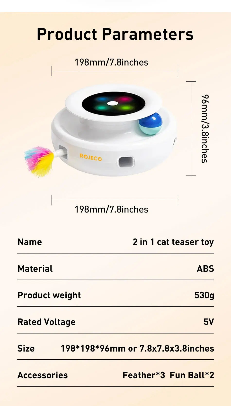 ROJECO 2 in 1 Smart Cat Toys Automatic Feather Fun Ball Toy Set WLP Company
