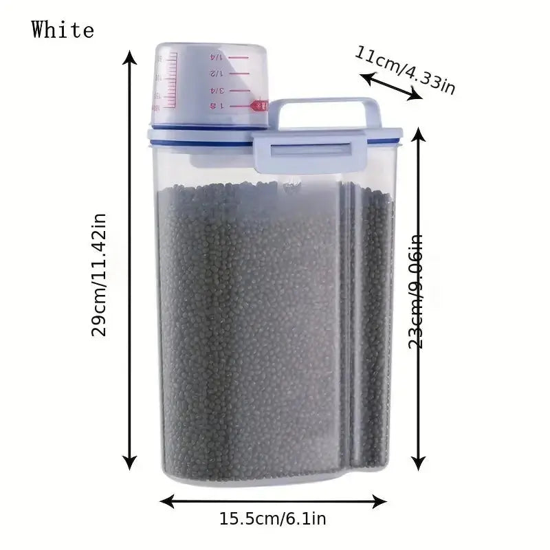 Pet Food Storage Container with Measuring Cup Handle Airtight Waterproof Pet Food Storage Dispenser Portable Buckets Feeder WLP Company