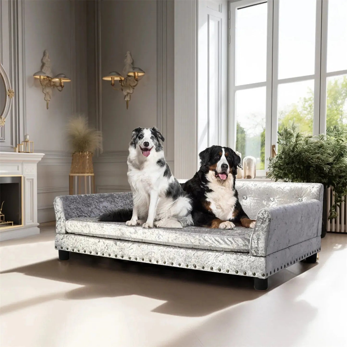 BingoPaw Large Dog Sofa Bed Deluxe Tufted Elevated Jumbo Dog Couch Bed Made Velvet - Pet Giant Snuggle Sofa Lounger Memory Foam WLP Company
