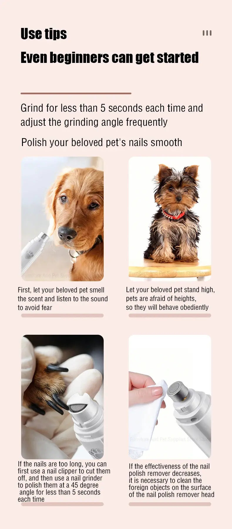 Electric Dog Nail Grinder Pet Nail Clipper USB Rechargeable Pet Nail Trimmers Painless with Polisher Wheel for Small/Large Pets WLP Company