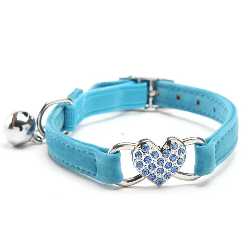 heart charm collar New Heart Charm And Bell Cat and Small Dog Collar WLP Company